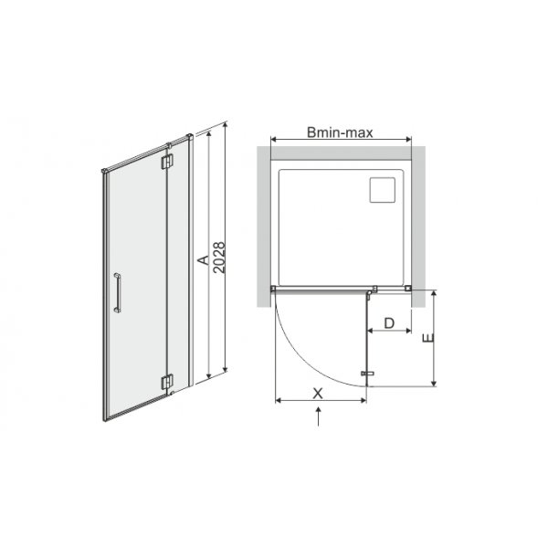 Duschdörr Space Line - 6 & 8mm glas (högerhängd utåtgående) Duschdörr Space Line - 6 & 8mm glas (högerhängd utåtgående)