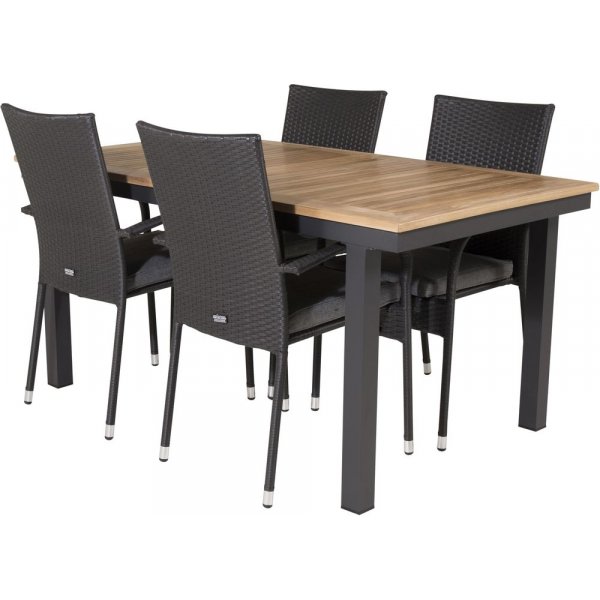 Dotorp Matgrupp (160x90) - Svart/Natur - 4 Stolar