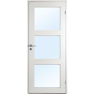 Indvendig dør Öland - Massivt dørblad med glas i 3-spejl + Håndtagssæt - Blank
