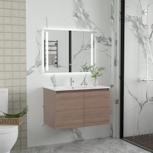 Badrumsm&ouml;bler 80 cm M&ouml;rk tr&auml;imitation - Stockholm + Toalettpappersh&aring;llare