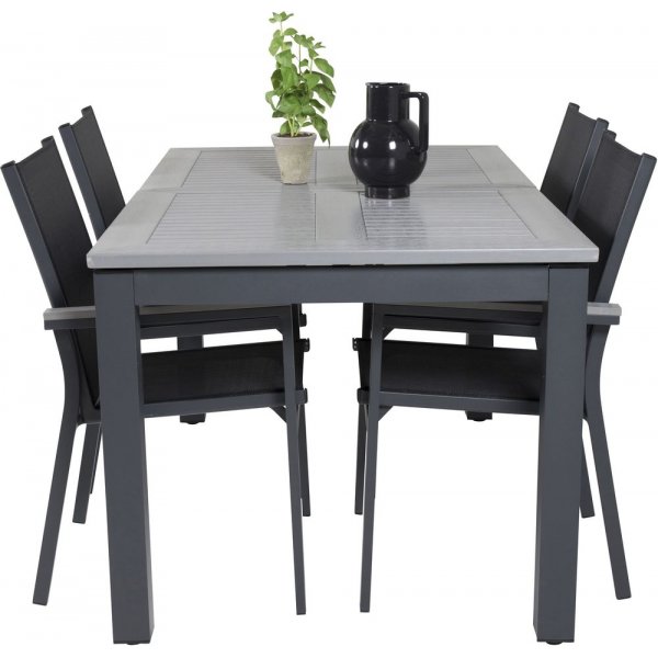 Ekens Spisegruppe (152x90) - Sort/Gr - 4 Stole