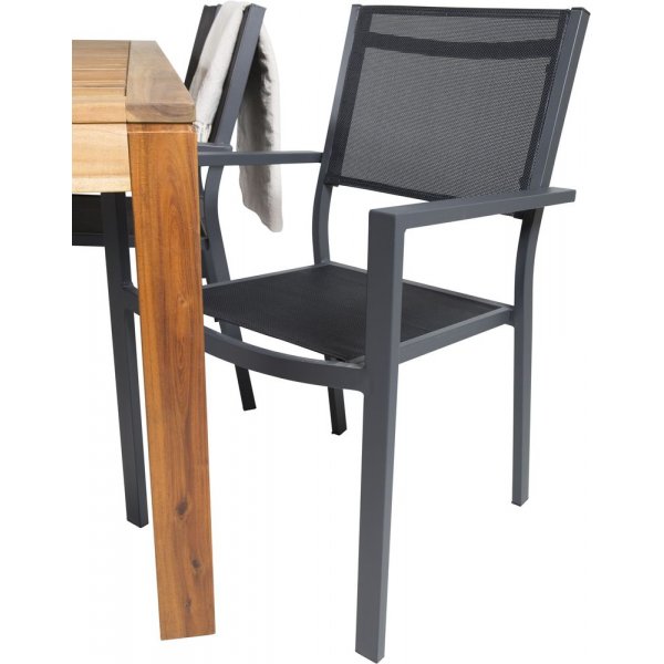 Pr�ssebo Matgrupp (200x90) - Svart/Natur - 6 Stolar