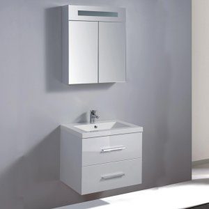 Badrumsm&ouml;bler 60 cm | Vit | Spegelsk&aring;p med belysning | Prague + Toalettpappersh&aring;llare