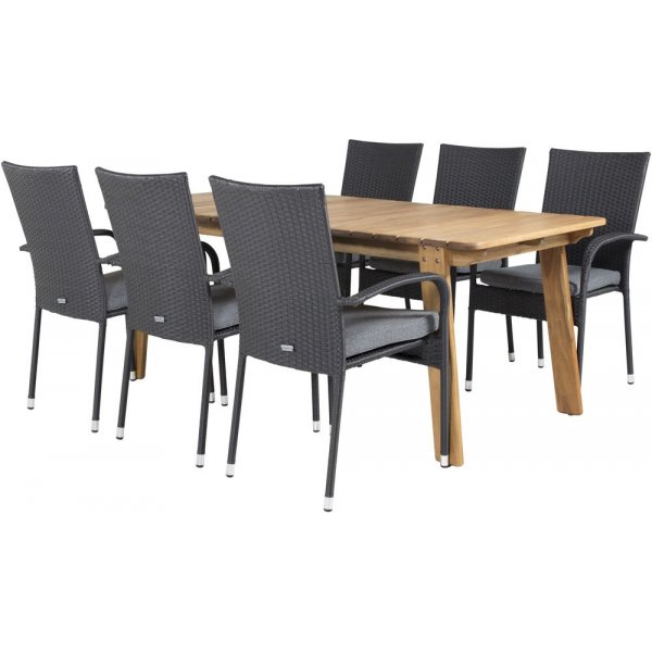 Malmby Matgrupp (180x90) - Svart/Natur - 6 Stolar