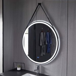 Rund spegel 80 cm med LED-belysning, anti-fog och hngrem