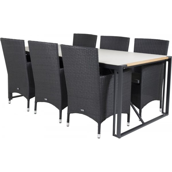 Tornsborg Matgrupp (200x100) - Svart/Gr� - 6 Stolar