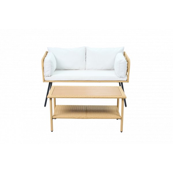 Balkongset 2-sits soffa med bord + Kompakt loungeset f�r balkong + Beige