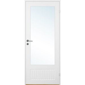 Innerdörr Bornholm - Kompakt dörrblad, spårfräst dekor & glas A14 + Handtagskit - Blankt