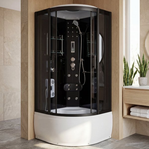 Duschkabin 90x90x215 cm | Svart/Vit | Hercules 900