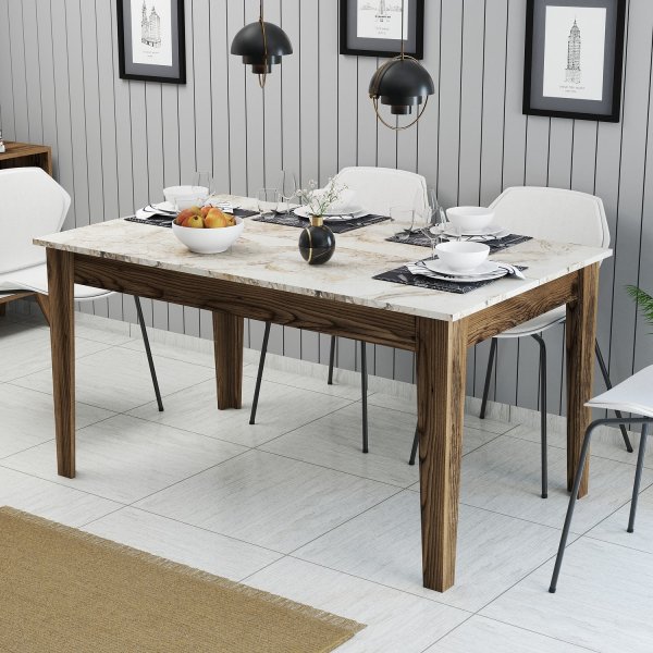 Milan matbord 145 x 88 cm - Vit marmor/valn�t