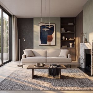 Hanna Modern Beige 3-sits Soffa - 200 cm Bredd, Polyester, Skum & Metallben