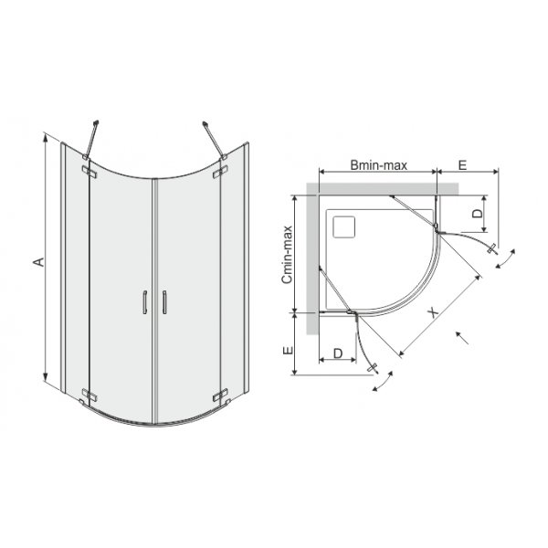 Duschhörn Halvrunt TX - 6mm glas (H 200cm) Duschhörn Halvrunt TX - 6mm glas (H 200cm)