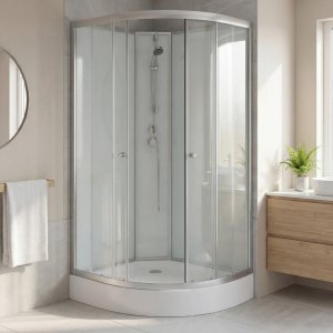 Duschkabin 90�90x210 cm | Vit glas & massagejets | Vel�r