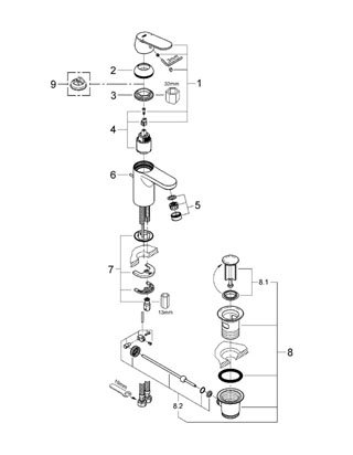 Grohe Ettgreppsbatteri till tv�ttst�ll, DN 15 Eurosmart Cosmopolitan 32825
