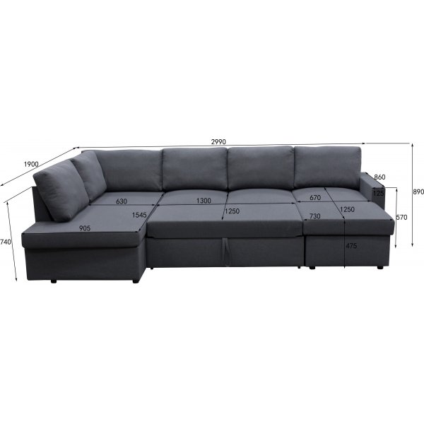 B�ddsoffa U-modell m�rkgr� - T�rn�