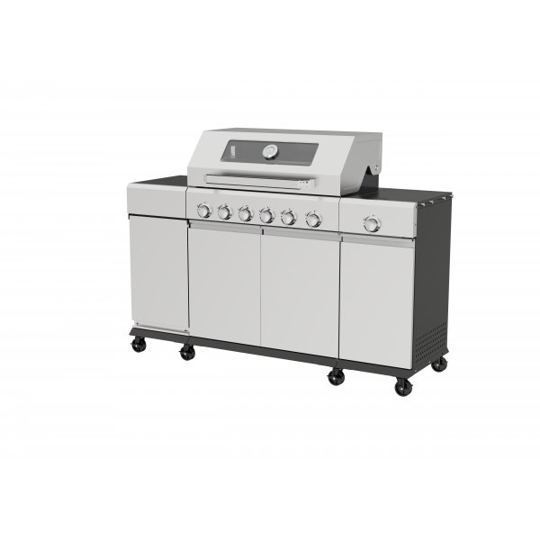 Gasolgrill med sidobr�nnare och f�rvaringssk�p - 6 br�nnare - rostfritt st�l