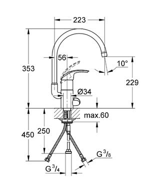 Grohe Diskl�dsblandare ettgrepp, DN 15 Eurosmart 33490