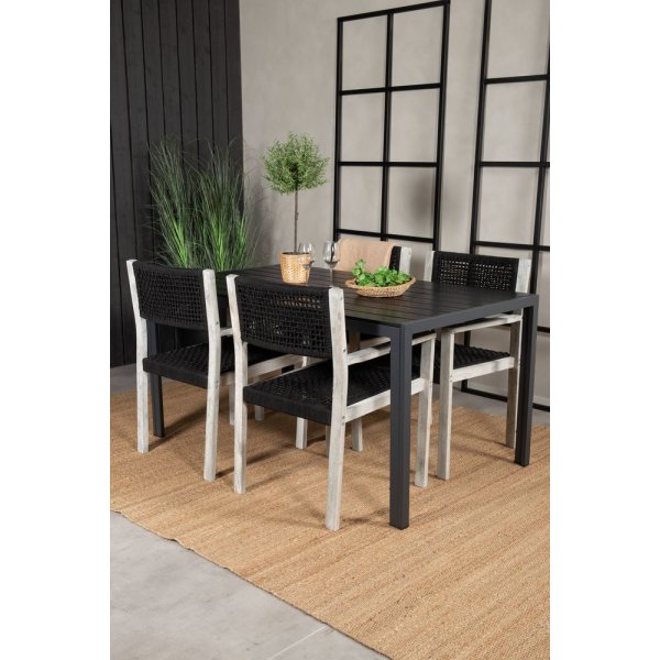 Ervalla Matgrupp (150x90) - Whitewash/Svart - 4 Stolar Ervalla Matgrupp (150x90) - Whitewash/Svart - 4 Stolar