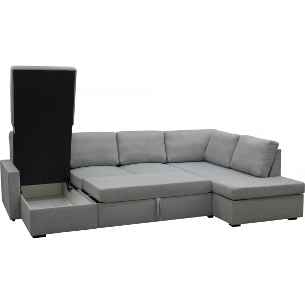 U-soffa b�ddsoffa T�rn� v�ndbar med f�rvaring - 304 cm - ljusgr�