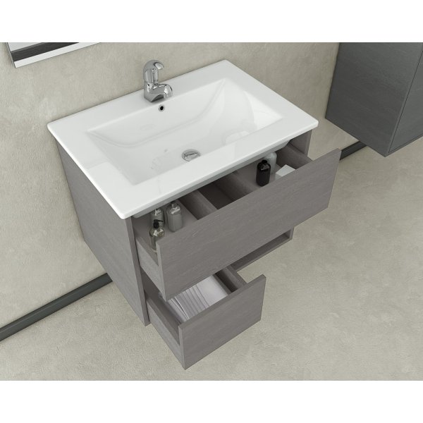 Badrumsmöbler Sorrento 65 - Cementfärgat med spegel- & sidoskåp Badrumsmöbler Sorrento 65 - Cementfärgat med spegel- & sidoskåp