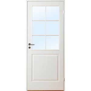 Innerdörr Gotland - Kompakt dörrblad med spröjsat glasparti SP6 + Handtagskit - Blankt
