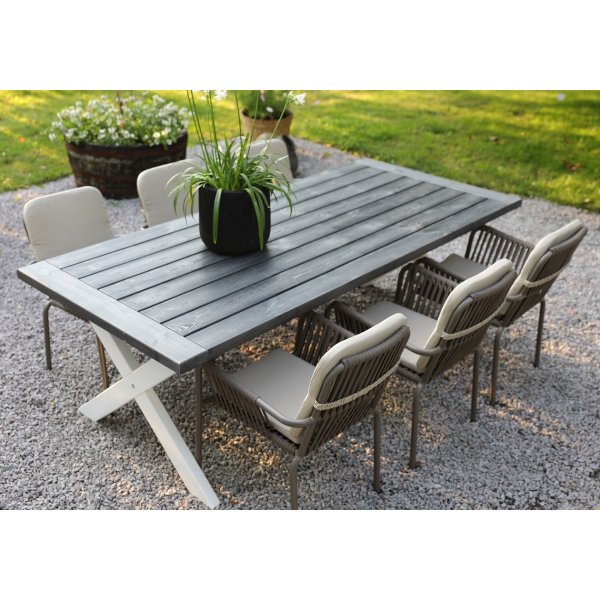 Oxford - Esstisch 220 cm Weiß/Grau + Reinigungsspray für Gartenmöbel Oxford - Esstisch 220 cm Weiß/Grau + Reinigungsspray für Gartenmöbel