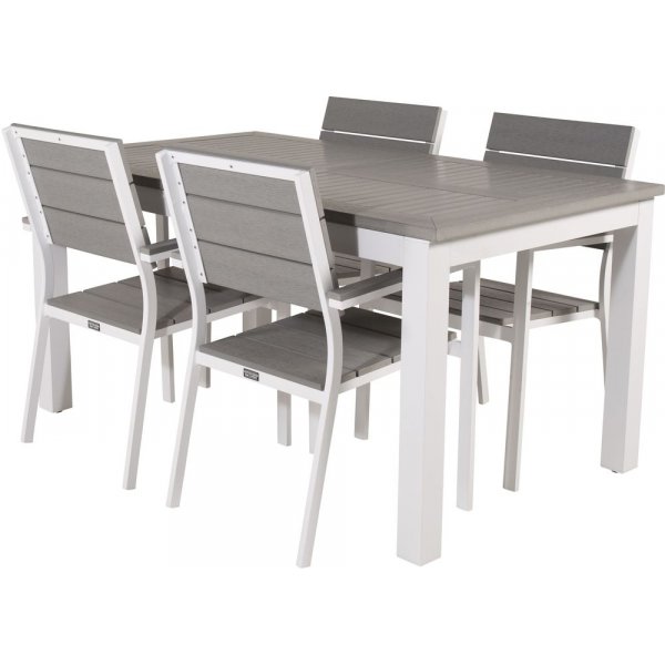 Eken�s Matgrupp (160x90) - Vit/Gr� - 4 Stolar