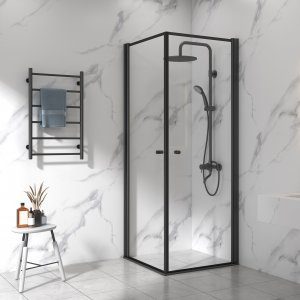 Duschh&ouml;rna 90x90cm | Aluminium & s&auml;kerhetsglas | Svart ram