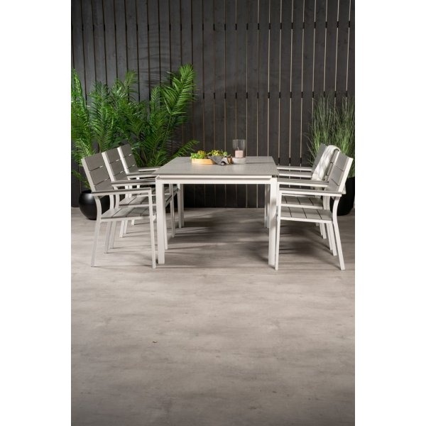 Pr�ssebo Matgrupp (160x100) - Vit/Gr� - 6 Stolar