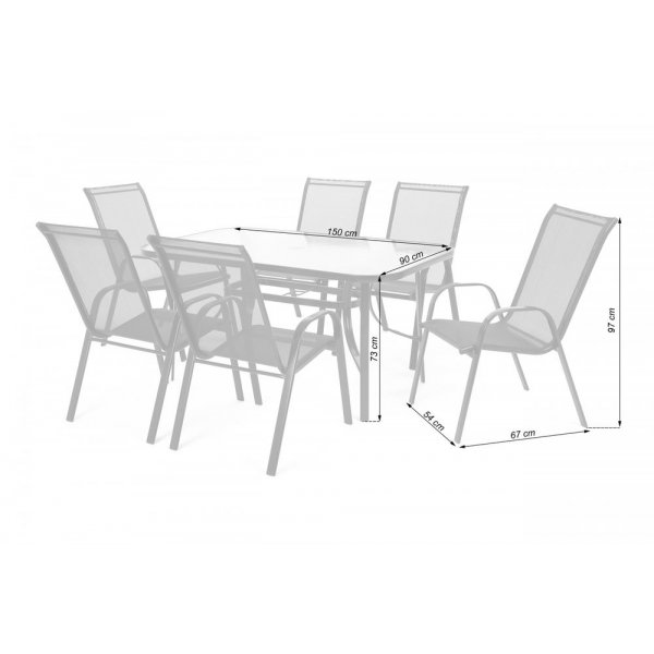 Matgrupp Sevilla brod + 6 stolar - Silver/svart Matgrupp Sevilla brod + 6 stolar - Silver/svart