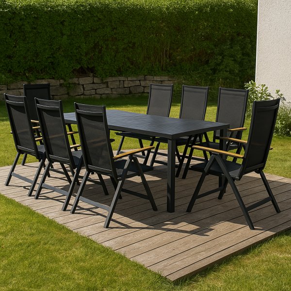Utematgrupp  Las Vegas & Svea | Svart Aluminium | 8 positionsstolar