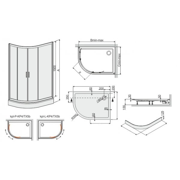 Duschhörna Kvadrant TX med golv - 5mm glas (höger-modul) Duschhörna Kvadrant TX med golv - 5mm glas (höger-modul)