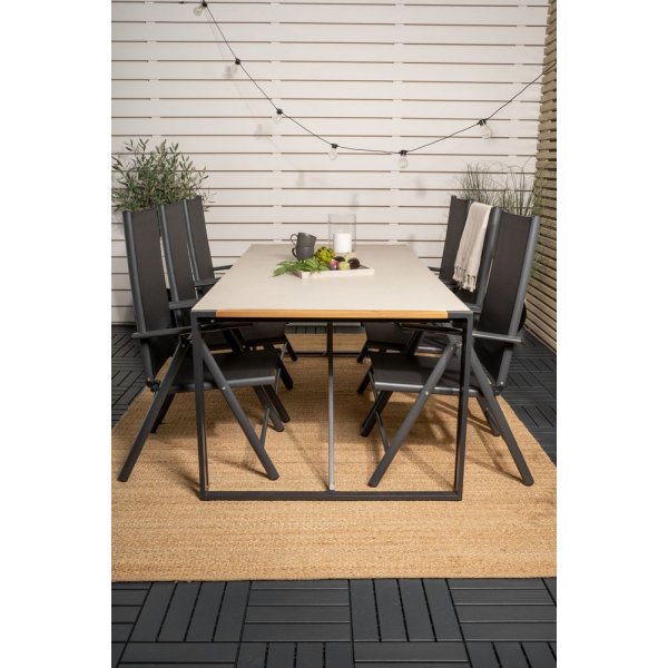 Tornsborg Matgrupp (200x100) - Svart/Gr - 6 Stolar