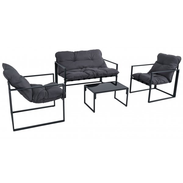 Outdoor-Gruppe; Tisch, Sessel und Sofa - Schwarz/Grau + Reinigungsspray für Gartenmöbel Outdoor-Gruppe; Tisch, Sessel und Sofa - Schwarz/Grau + Reinigungsspray für Gartenmöbel
