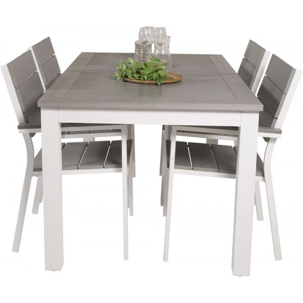 Eken�s Matgrupp (160x90) - Vit/Gr� - 4 Stolar