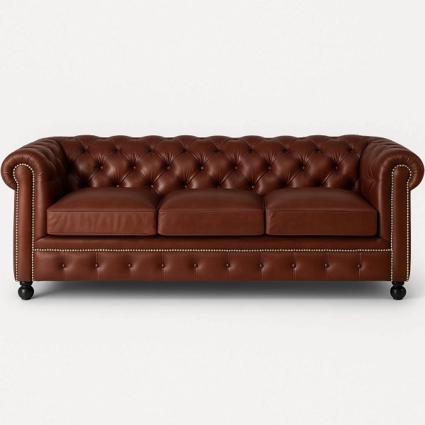 Chesterfield 3-sits Soffa 220 cm Brunt Skinn Chesterfield 3-sits Soffa 220 cm Brunt Skinn