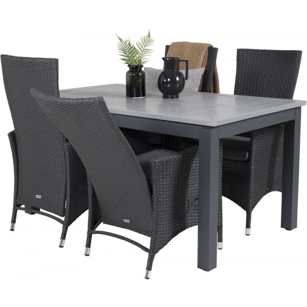 Eken�s Matgrupp (152x90) - Svart/Gr� - 4 Stolar