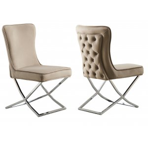 Stol med kromade ben - beige sammet - Luxury Stol med kromade ben - beige sammet - Luxury