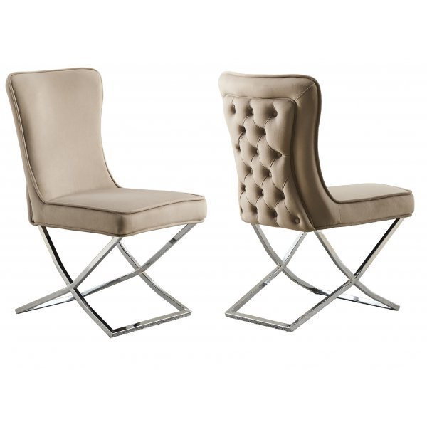 Stol med kromade ben - beige sammet - Luxury