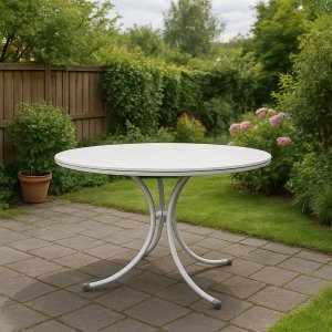 rund matgrupp utomhus holmsund bord ø130 cm vit + rengöringsspray för utemöbler