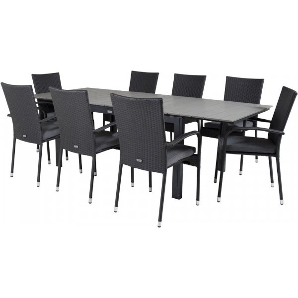 Prssebo Matgrupp (160x100) - Svart/Gr - 8 Stolar