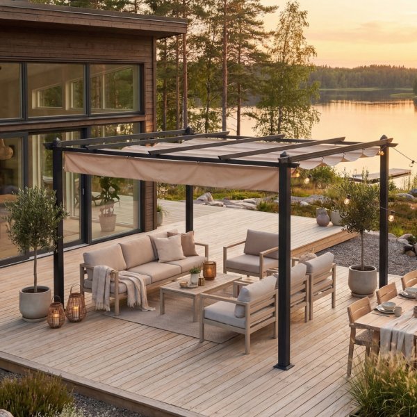 Pergola 300x400 aluminium solskydd med tak mörkgrå Pergola 300x400 aluminium solskydd med tak mörkgrå