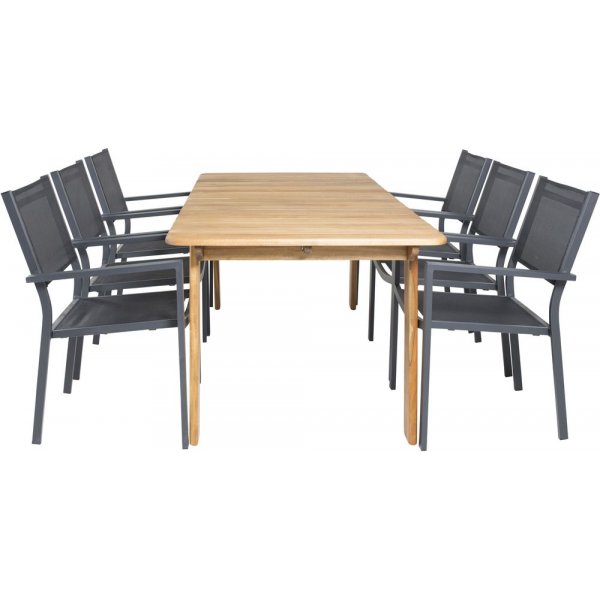 Malmby Matgrupp (180x90) - Svart/Natur - 6 Stolar