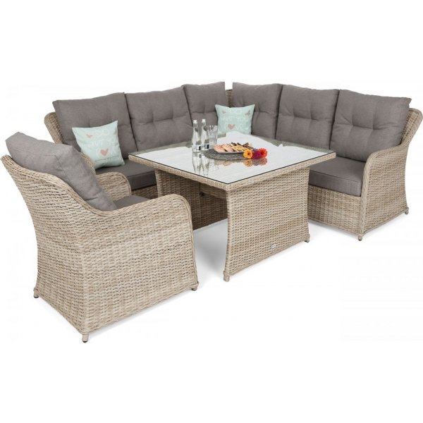 Hjrnesofa Bergamo med lnestol & bord - Beige/beige meleret