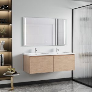 Badrumsm&ouml;bler 120 cm Ljus tr&auml;imitation - Siena + Toalettpappersh&aring;llare