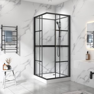 Komplet brusekabine 80x80x215cm | Industrielt design med sprosser | Sort Komplet brusekabine 80x80x215cm | Industrielt design med sprosser | Sort