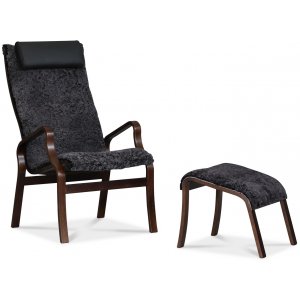 Lammet / Fashion fotpall i f�rskinn scandinavian dark grey - M�rk valn�t