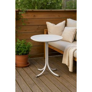 runt utebord 70 cm vit stål & aintwood - holmsund + textilimpregnering för utemöbler