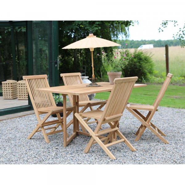 Saltö utomhusmatgrupp med klaffbord och 4 Saltö matstolar – Teak Saltö utomhusmatgrupp med klaffbord och 4 Saltö matstolar – Teak