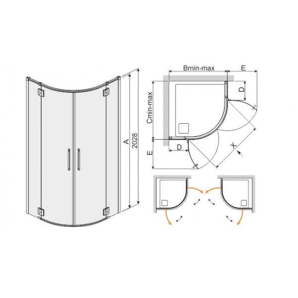 Duschhrn Halvrunt Space Line - 6 & 8 mm glas